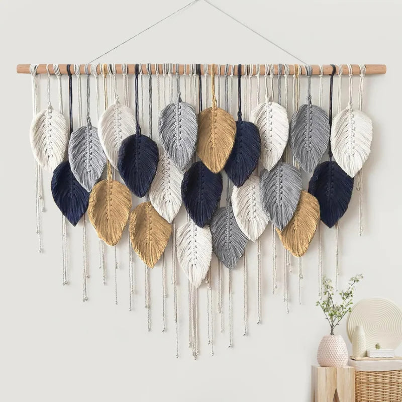 Handmade Boho Cotton Leaf Macrame Wall Art