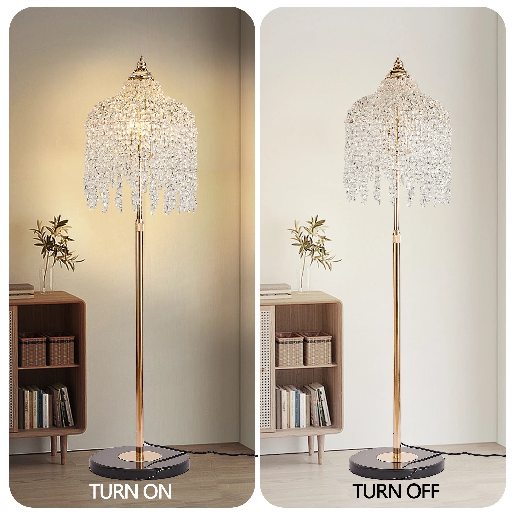 Floor Lamp: Lampshade of Crystal Bead Strings in Waterfall Design