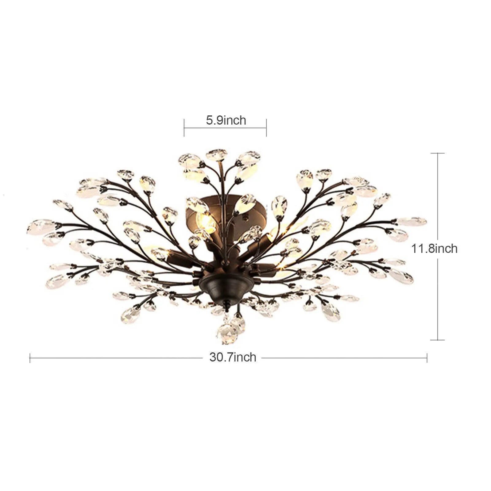 Vintage Black Branch Crystal Chandelier, 5-Light