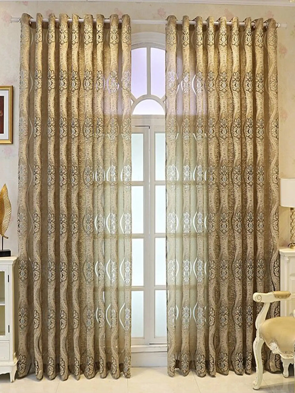 European Style Curry Eight Wave Perforated Curtains