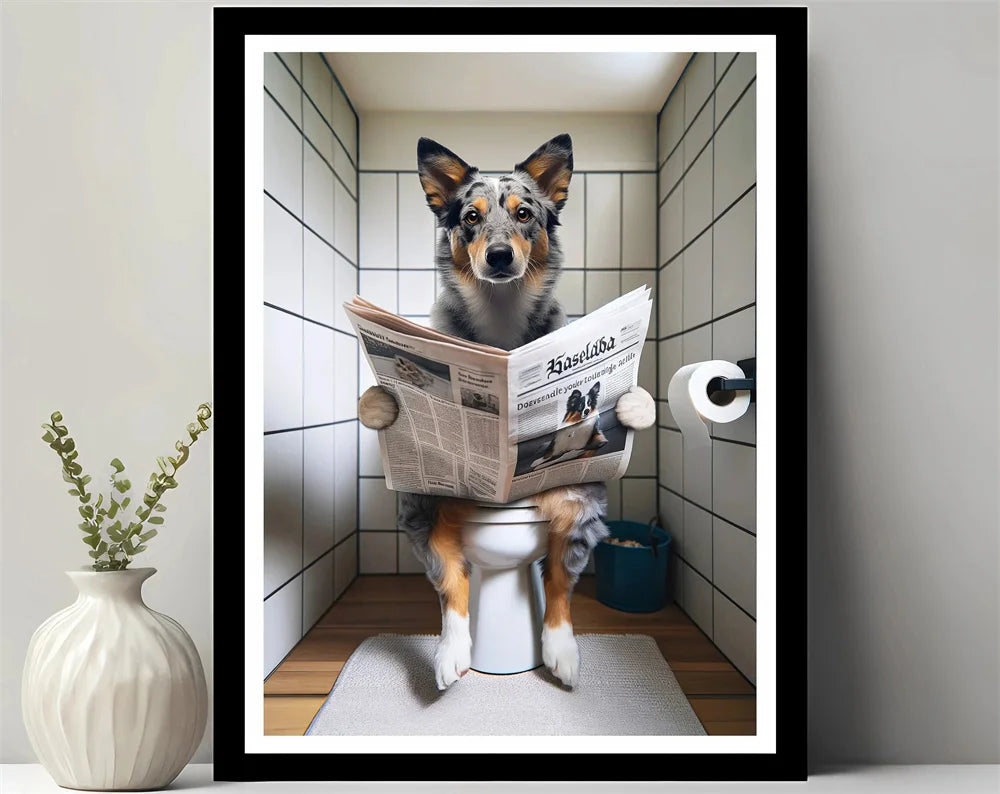 Animals Reading Newspaper on Toilet Canvas Print