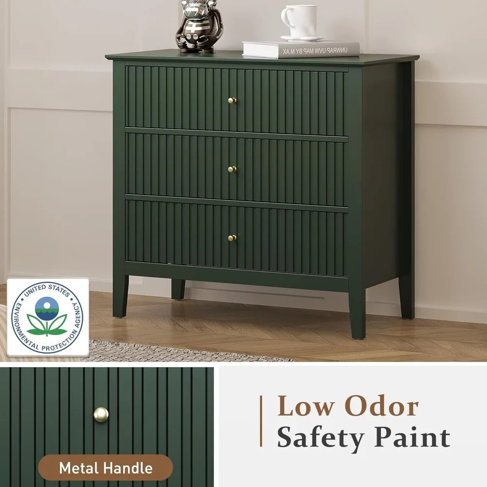 Fluted 3-Drawer 32" Nightstand, Room Chest, TV Stand