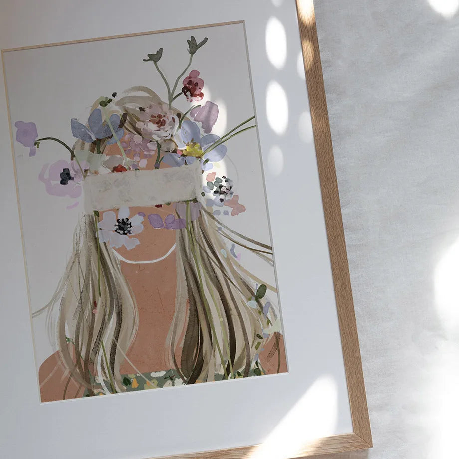 Boho Abstract Girl, Flowers, Illustrated Canvas Paintings