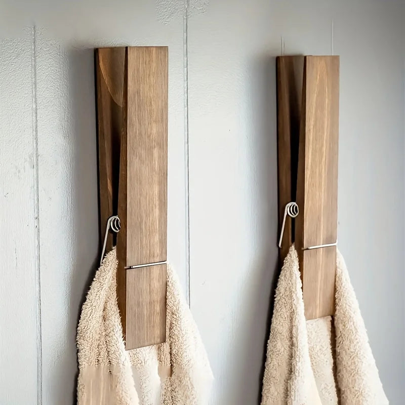 Large Wooden Wall Mounted Towel Clip