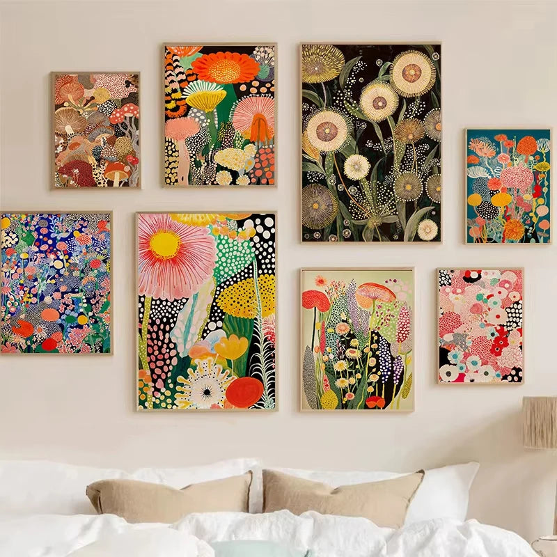 Yayoi Kusama Inspired Botanical Retro Artwork Prints