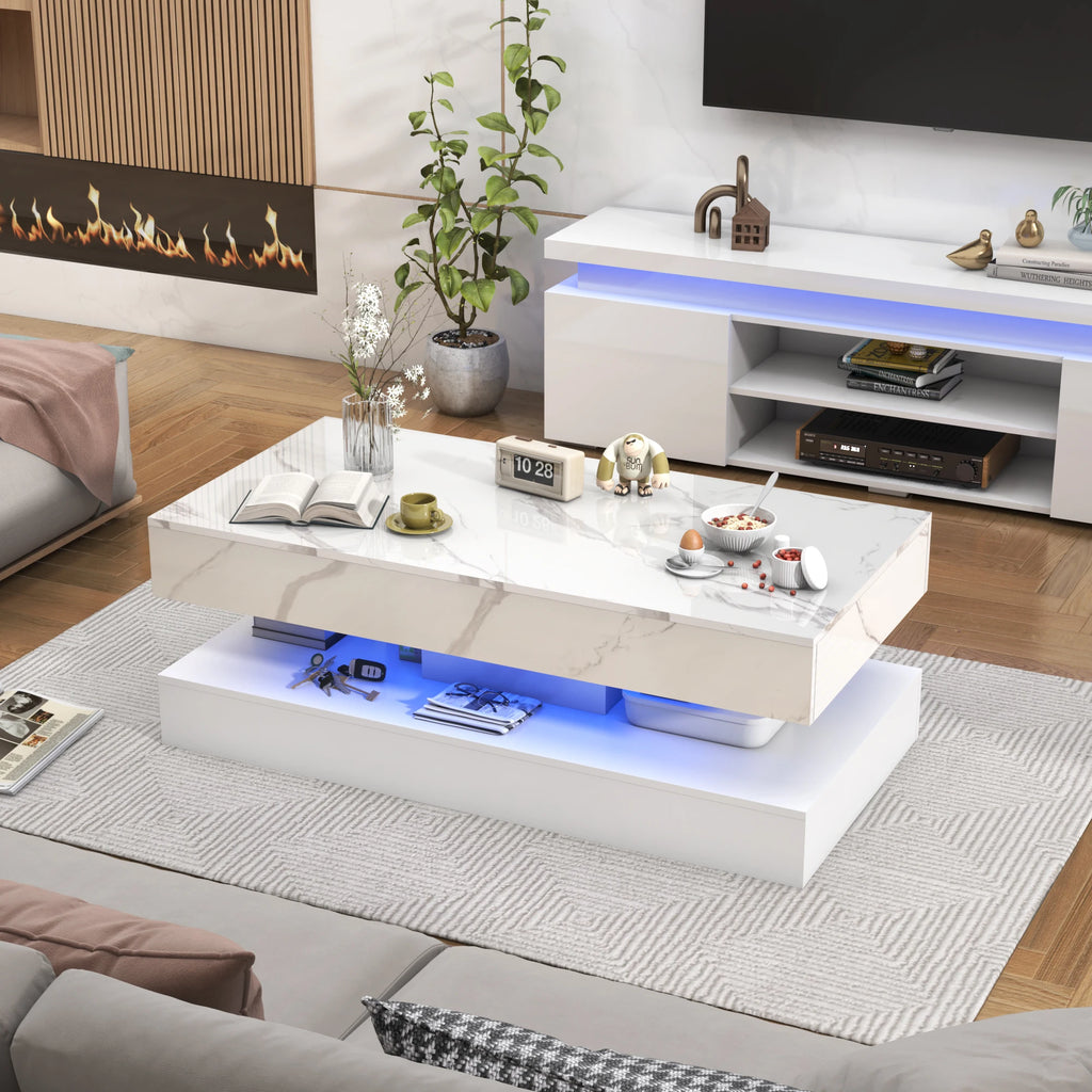 LED Coffee Table, Double-Layer Design, 2 Colors, 2 Sizes