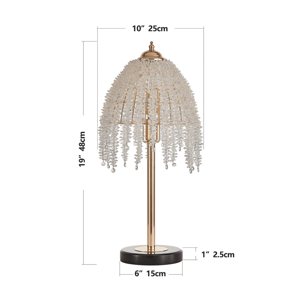 Crystal Table Lamp, Waterfall Design. Crystal Bead String Shade.