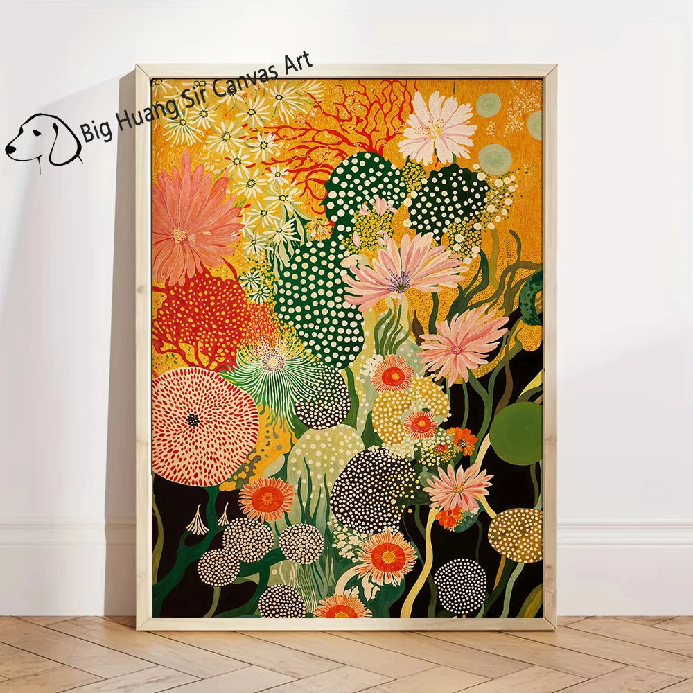 Yayoi Kusama Inspired Botanical Retro Artwork Prints