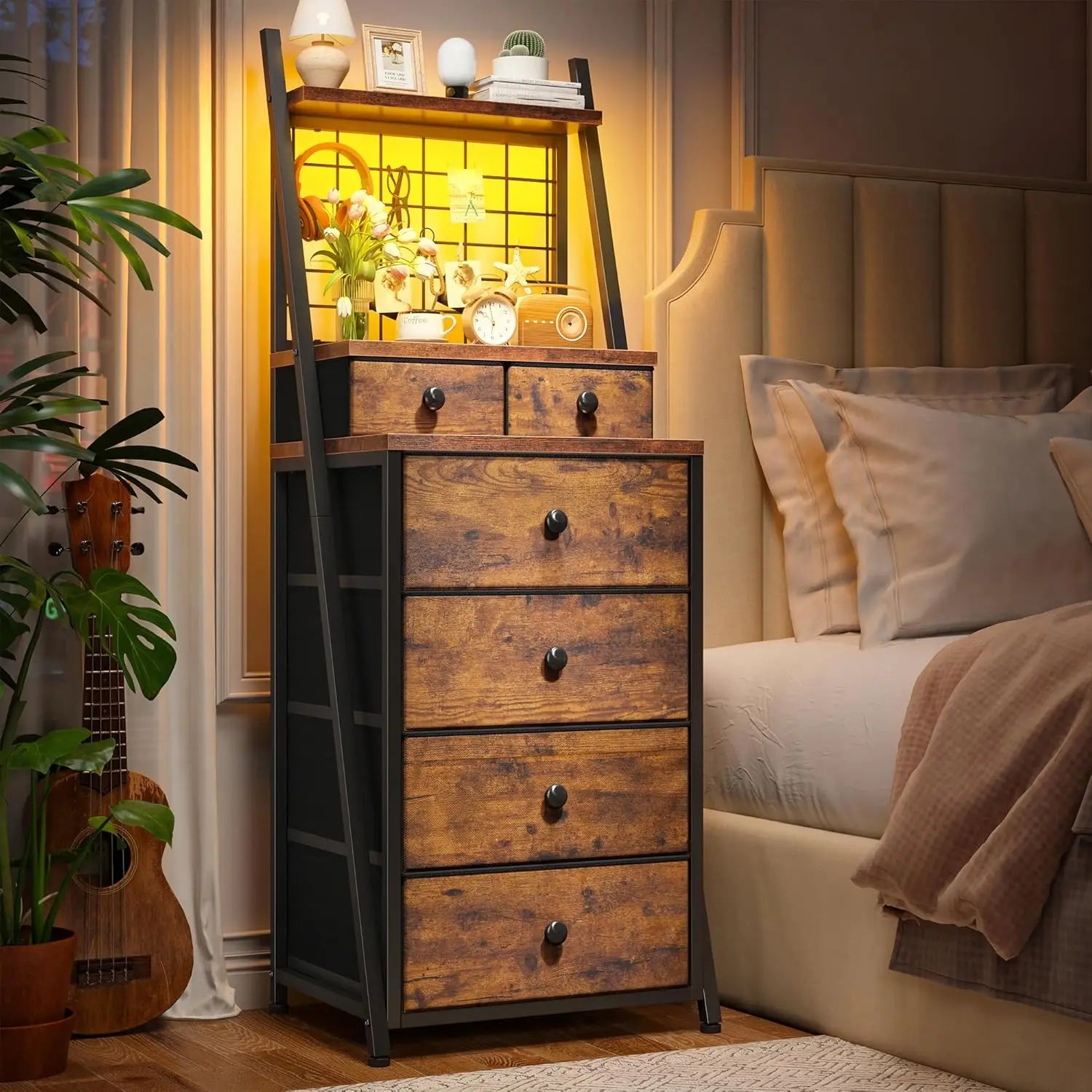 Striking 6-Drawer Dresser, LED Light Grid, 3 Colors