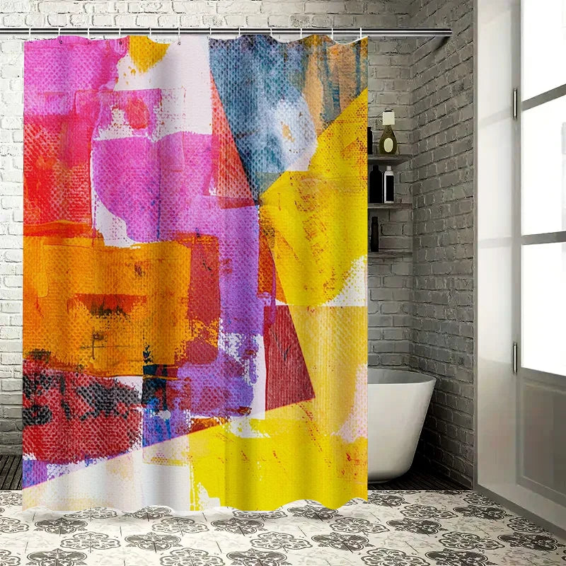 Abstract Shower Curtain; Vivid Multicolored Bath Decor