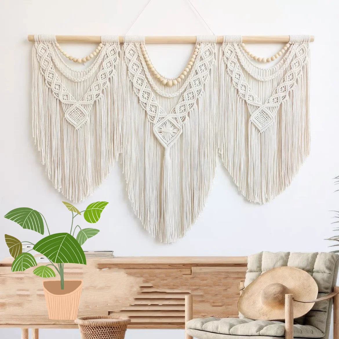 Handmade Creamy-White Macrame Hanging Wall Art