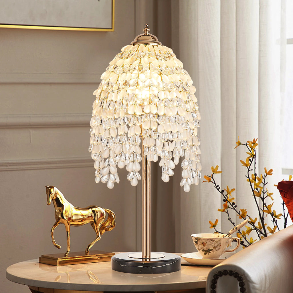 Crystal Table Lamp, Waterfall Design. Crystal Bead String Shade.