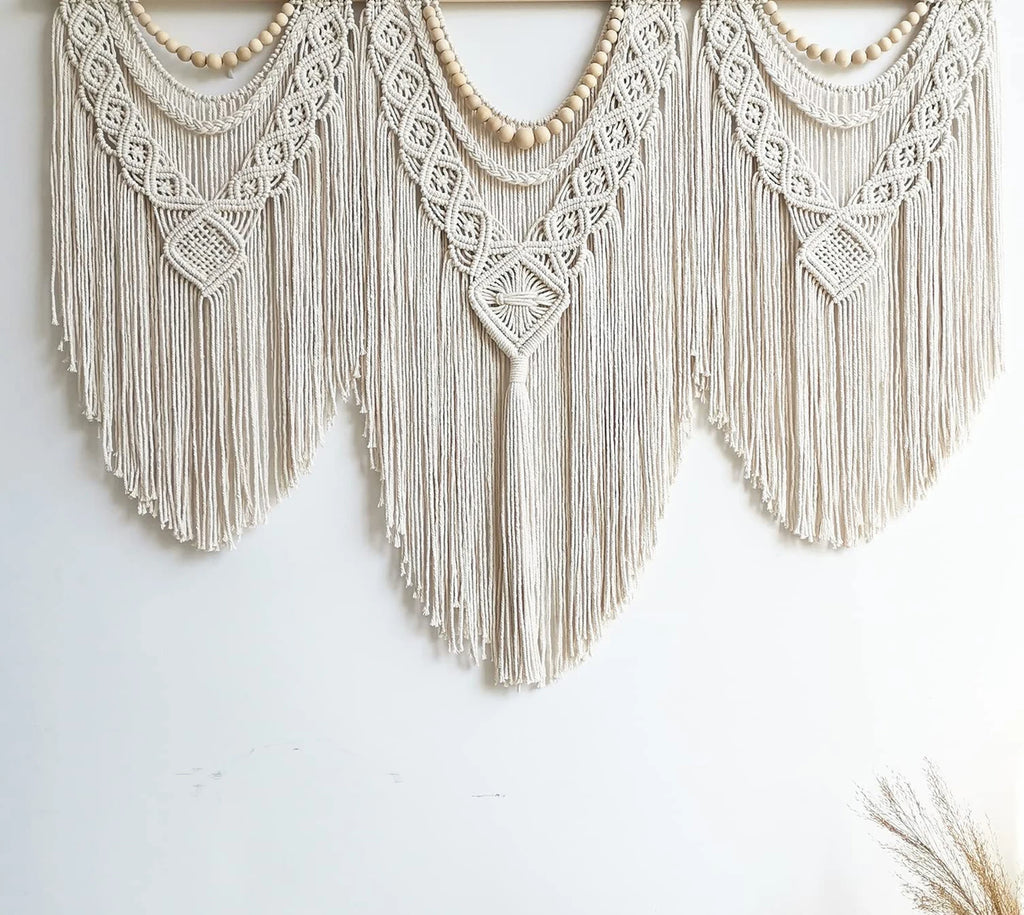 Handmade Creamy-White Macrame Hanging Wall Art