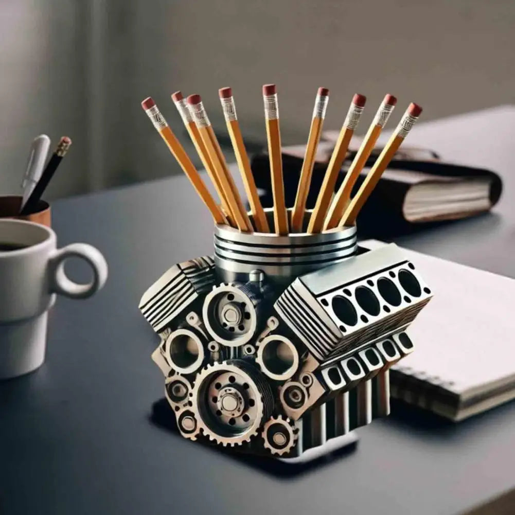 Creative Desktop Pencil Holder; V8 Car Engine