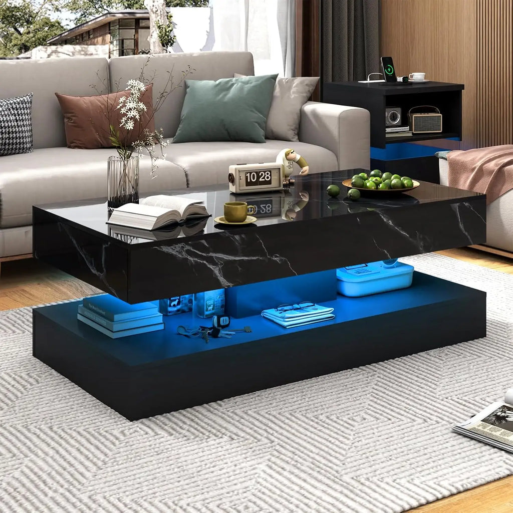 LED Coffee Table, Double-Layer Design, 2 Colors, 2 Sizes