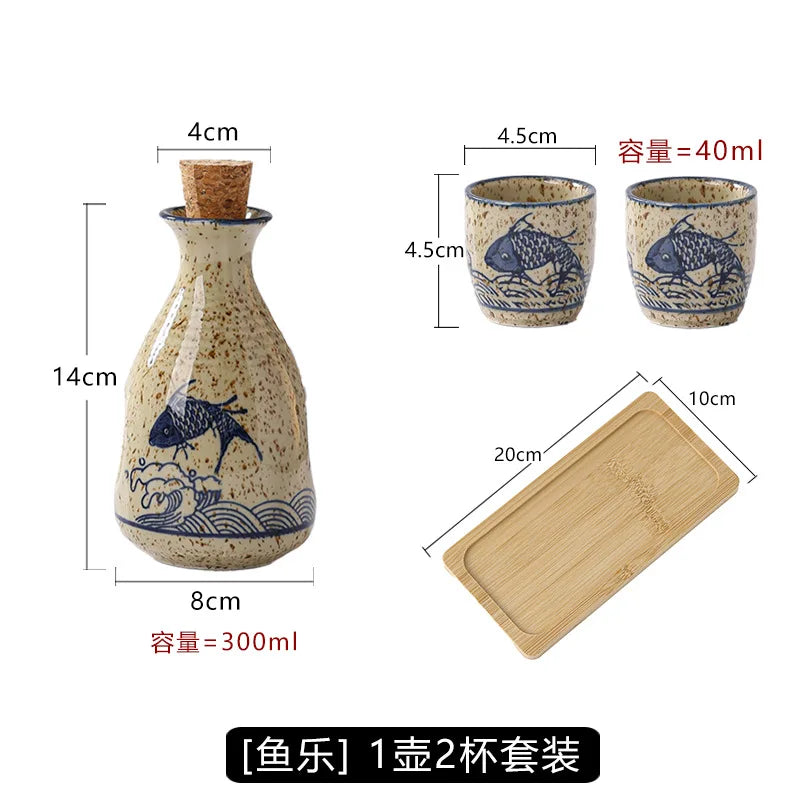 Japanese Ceramic Sake Pot & Cups Set