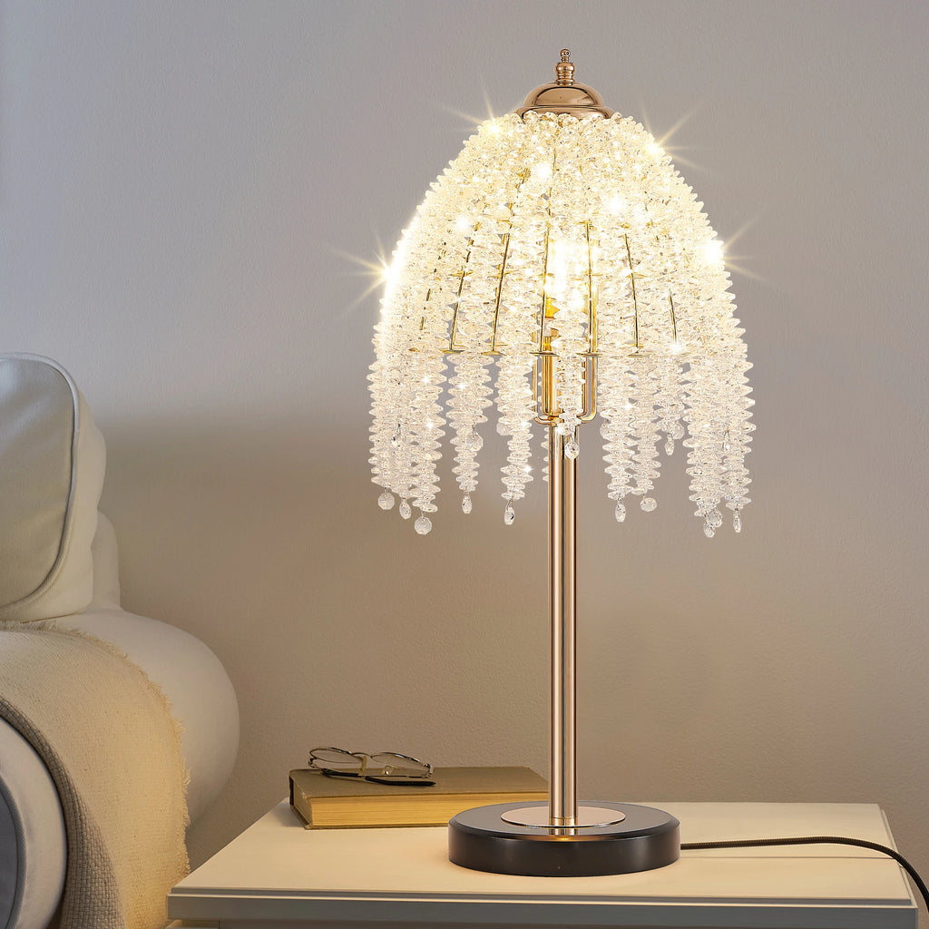 Crystal Table Lamp, Waterfall Design. Crystal Bead String Shade.