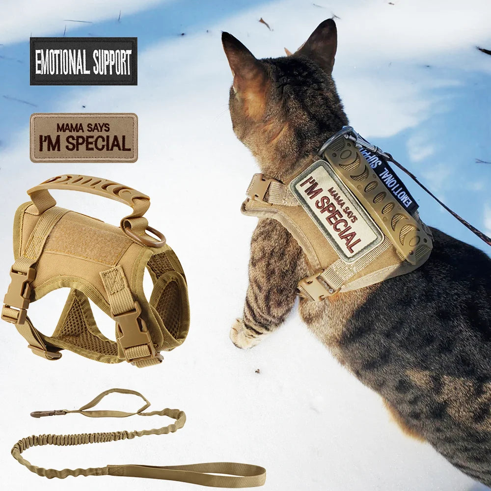 Tactical Nylon Cat Harness Leash Patch Kit for Cats and Small Dogs Vest Military Dog Work Outdoor Training Accessories