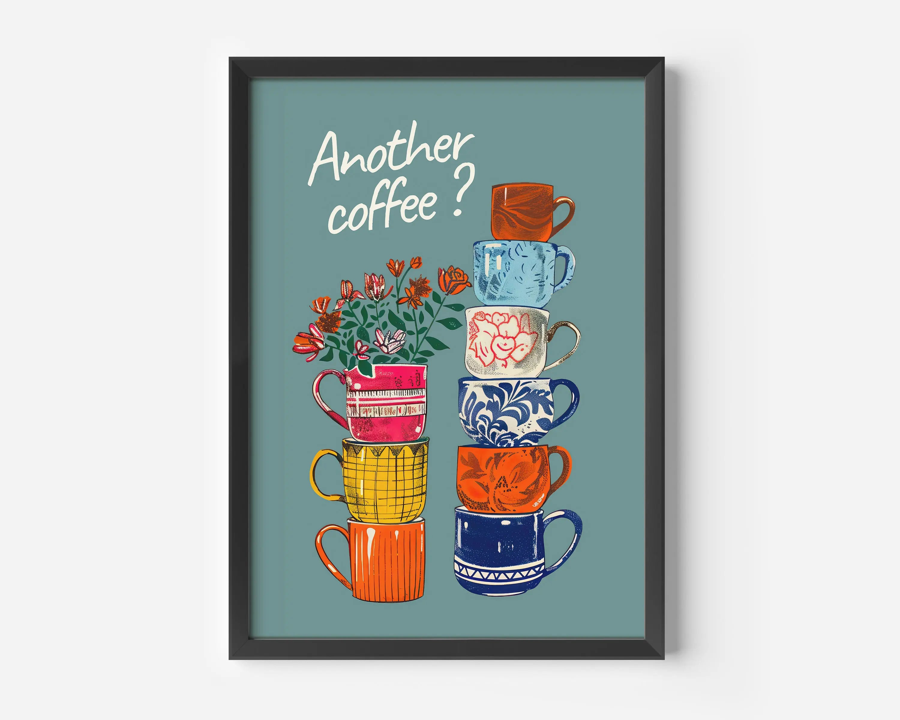 Funny Coffee Cups Floral Wall Art Prints