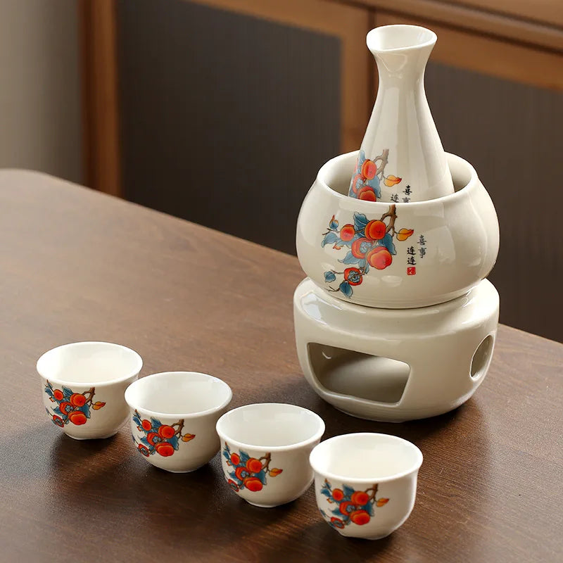 Japanese Sake Pot, Warmer, Cups, Ceramic 7pcs Set