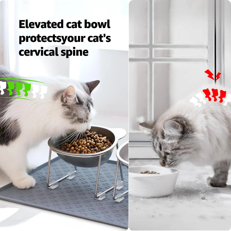Stainless Steel Cat Bowl; 15° Elevated Design