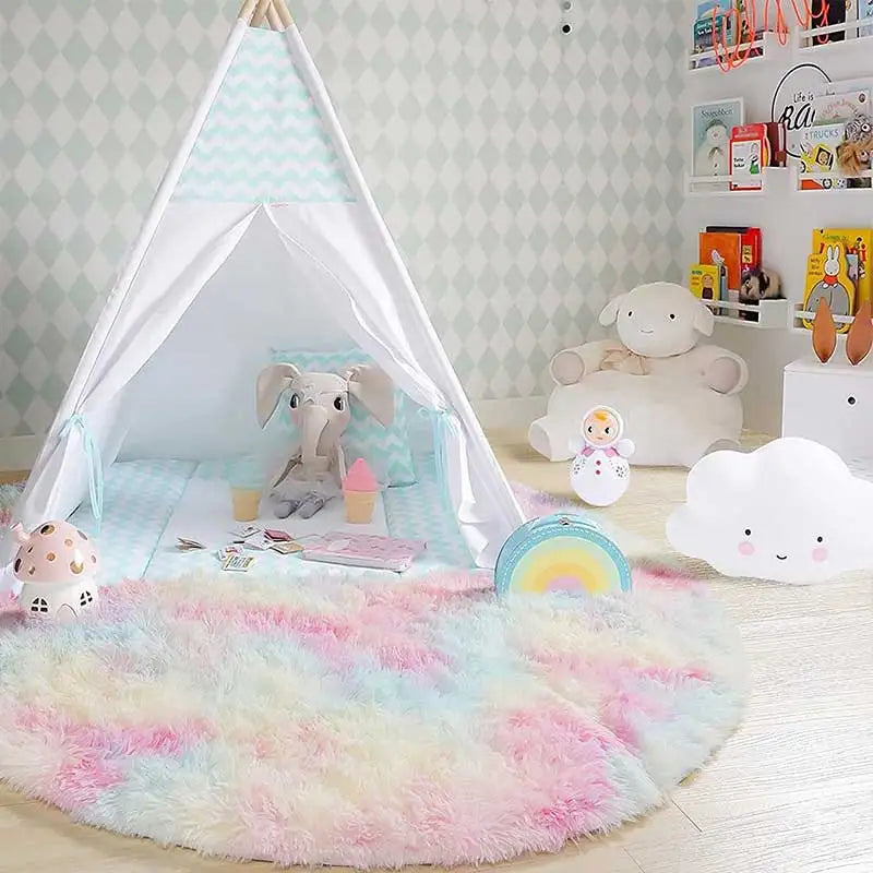 Rainbow Shag Rug; 1.8" Long Plush Fibers
