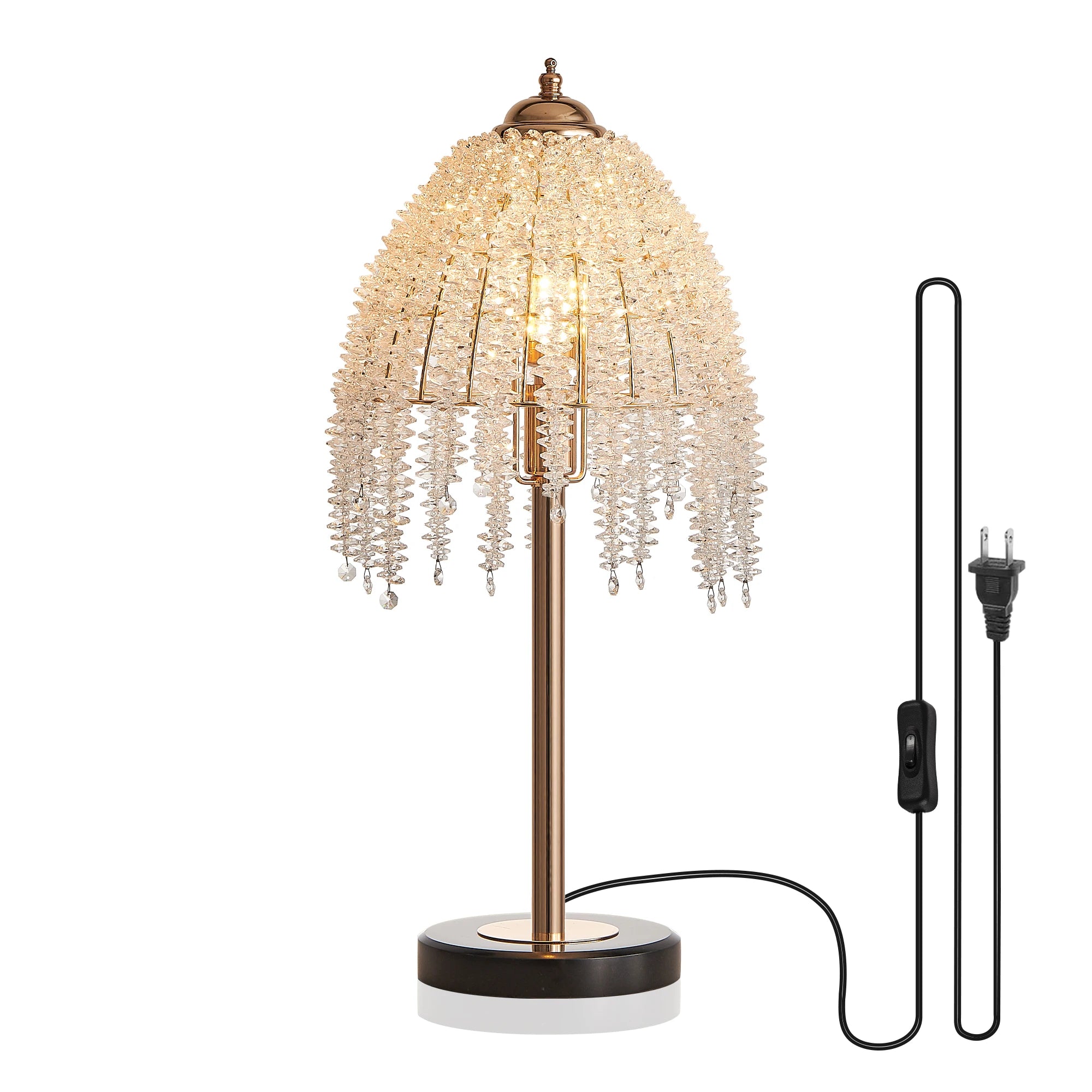 Crystal Table Lamp, Waterfall Design. Crystal Bead String Shade.