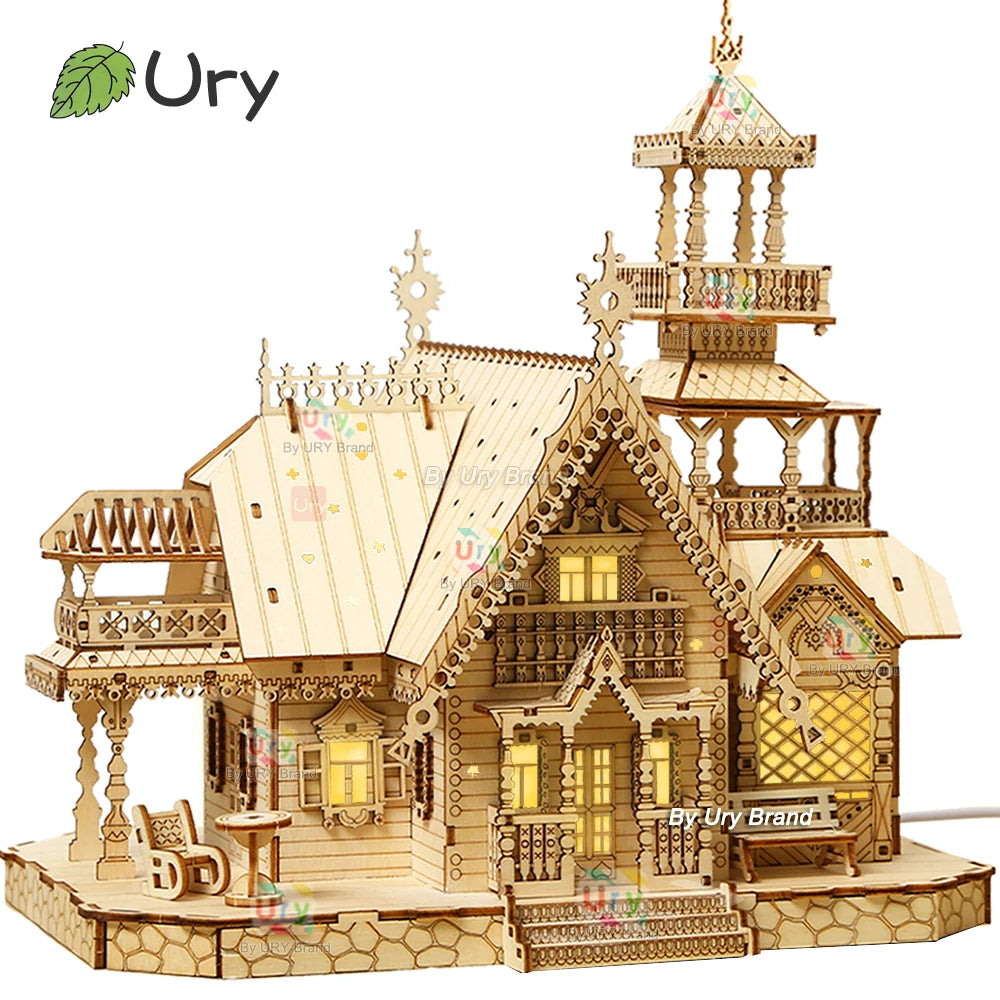 3D Wooden Puzzle Villa House with Light Assembly