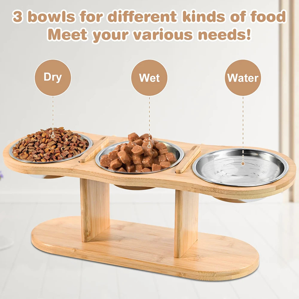 Cat 3 Bowl Raised Wooden Tilt Stand