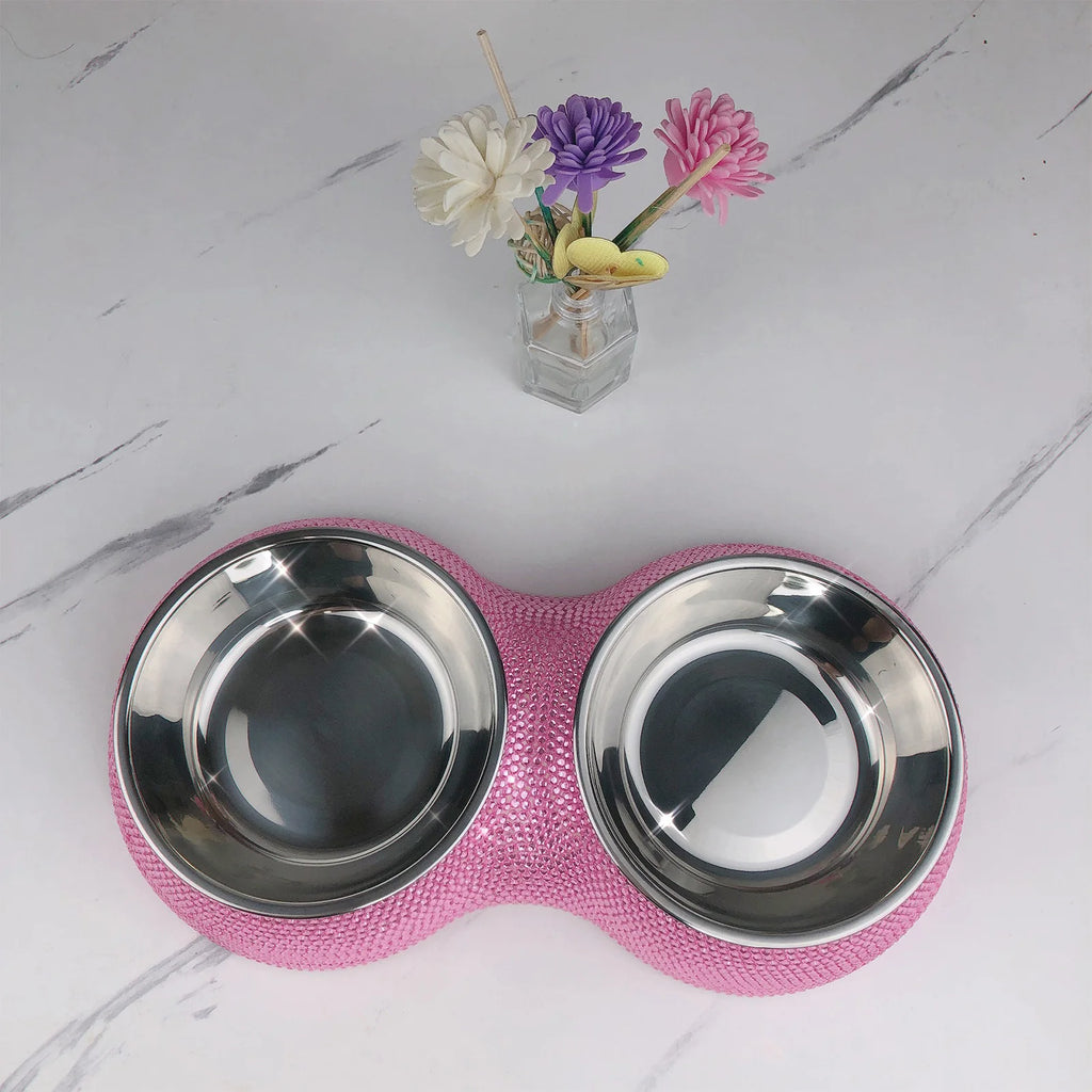 Rhinestone Bling Stainless Steel Pet Bowl