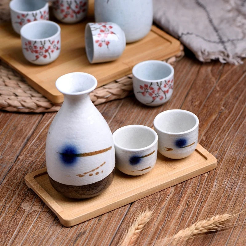 Japanese Ceramic Sake Pot & Cups Set