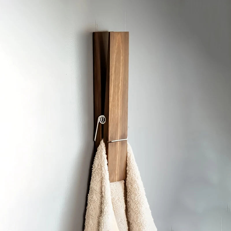 Large Wooden Wall Mounted Towel Clip