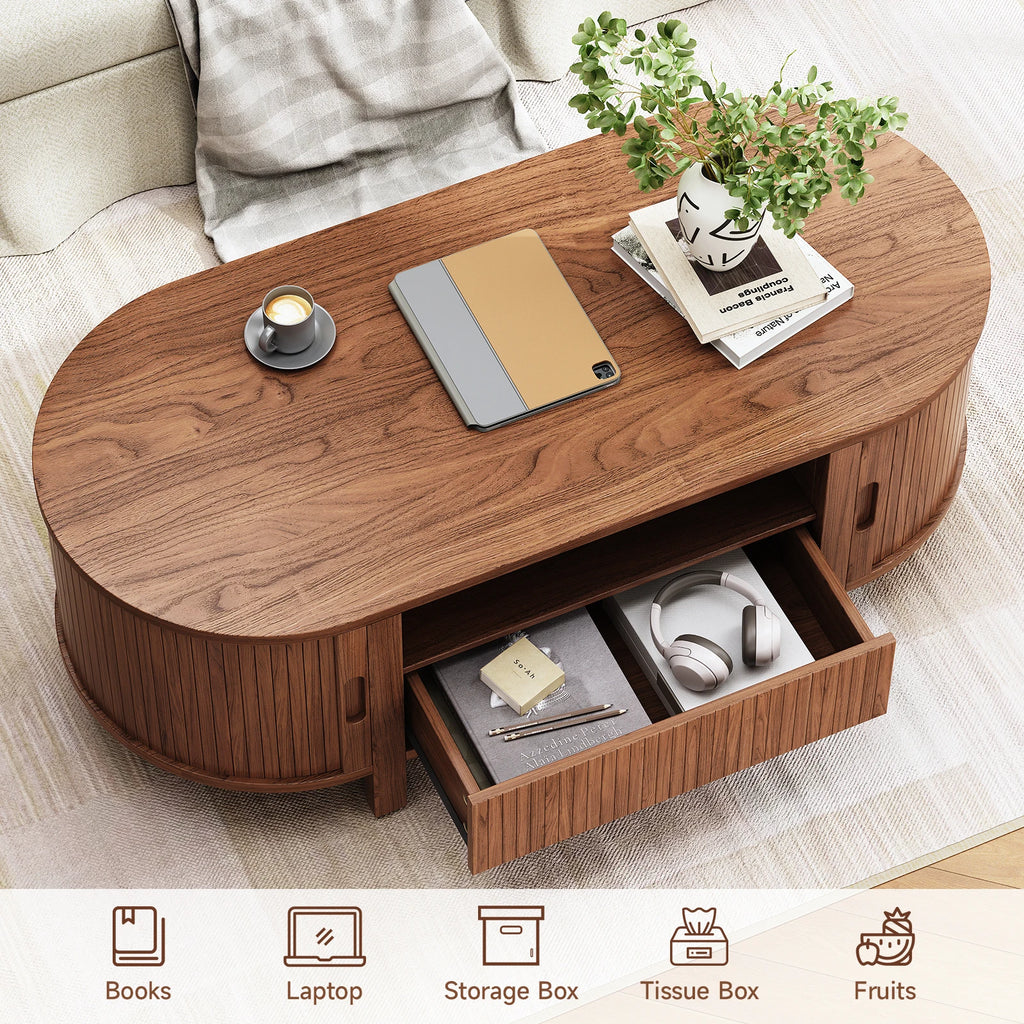 Mid-Century Oval  47" Fluted Coffee Table, 2 Colors
