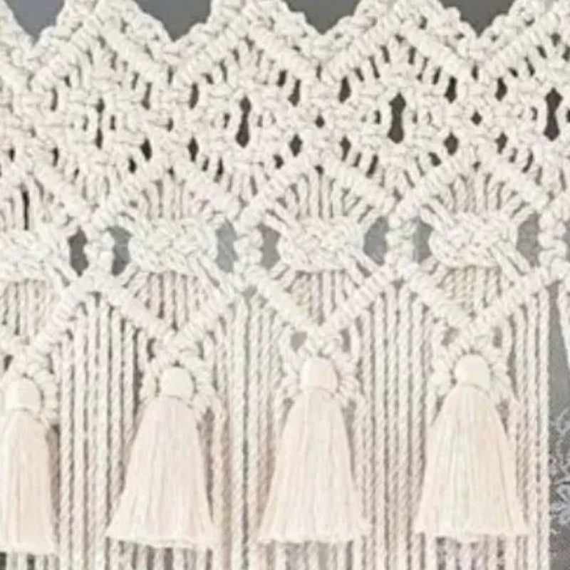 Handwoven Cotton Tapestry Room Partition; Tasseled Curtain