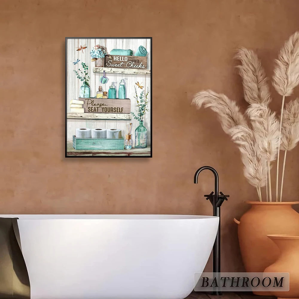 Bathroom Canvas Art Poster Cartoon Sweet Cheeks