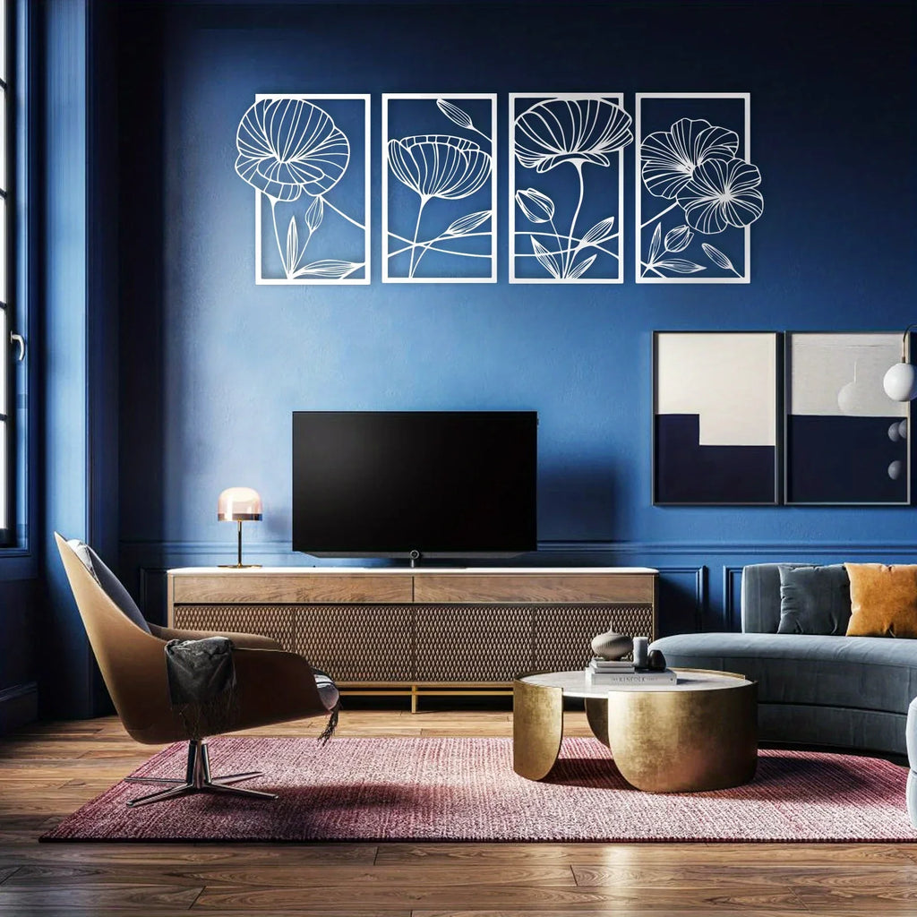 4-Piece Minimalist Metal Lotus Flower Wall Decor