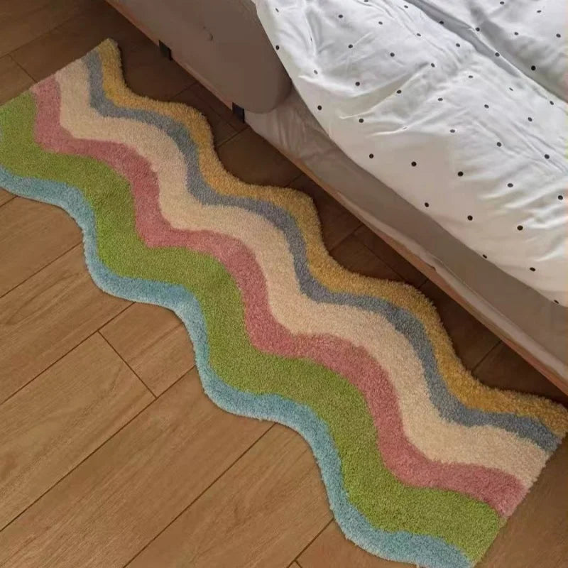 Irregular Rainbow Plush Rug; 2 Colors, 4 Sizes