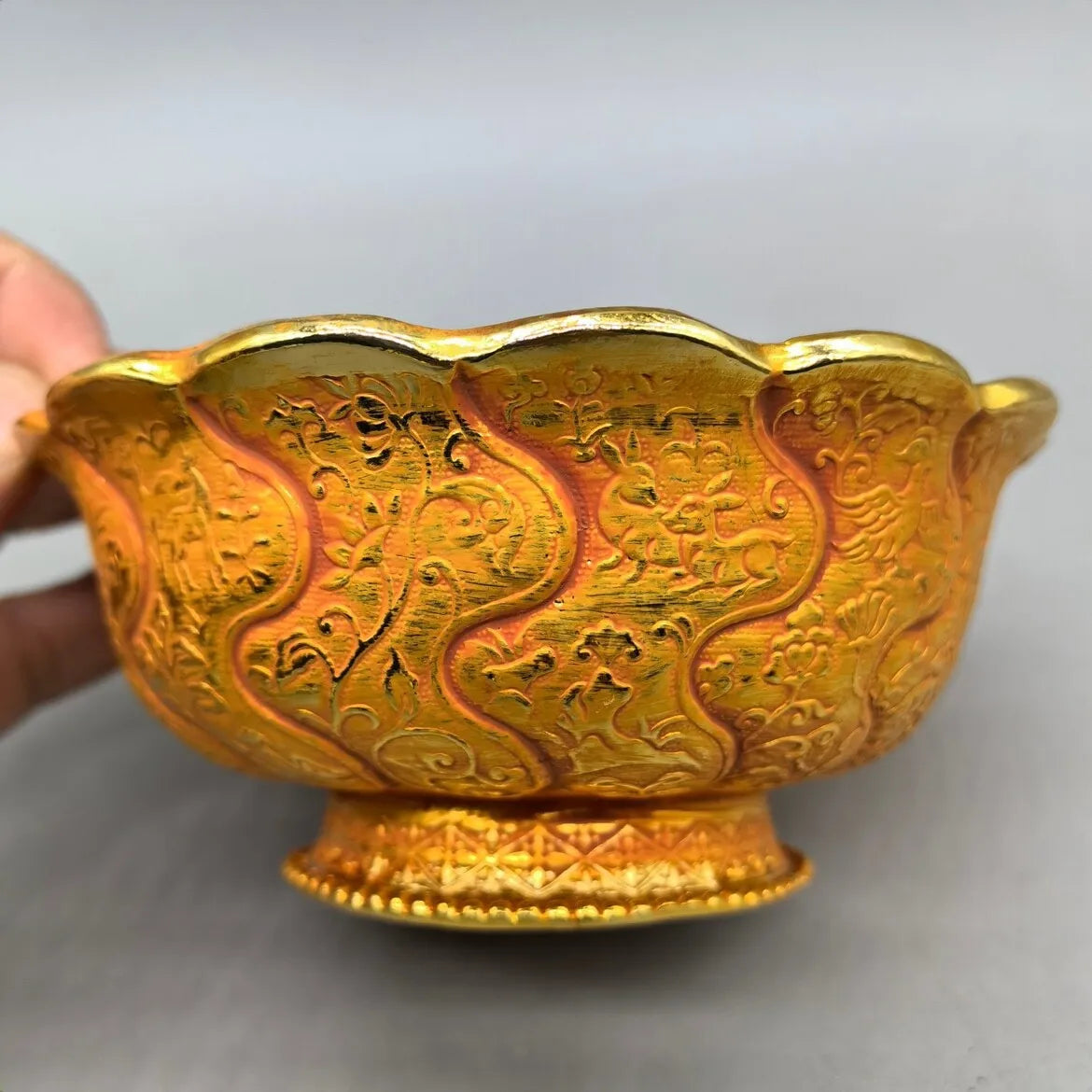 Chinese Mandarin Copper Gilded Bowl Exquisite Handicraft