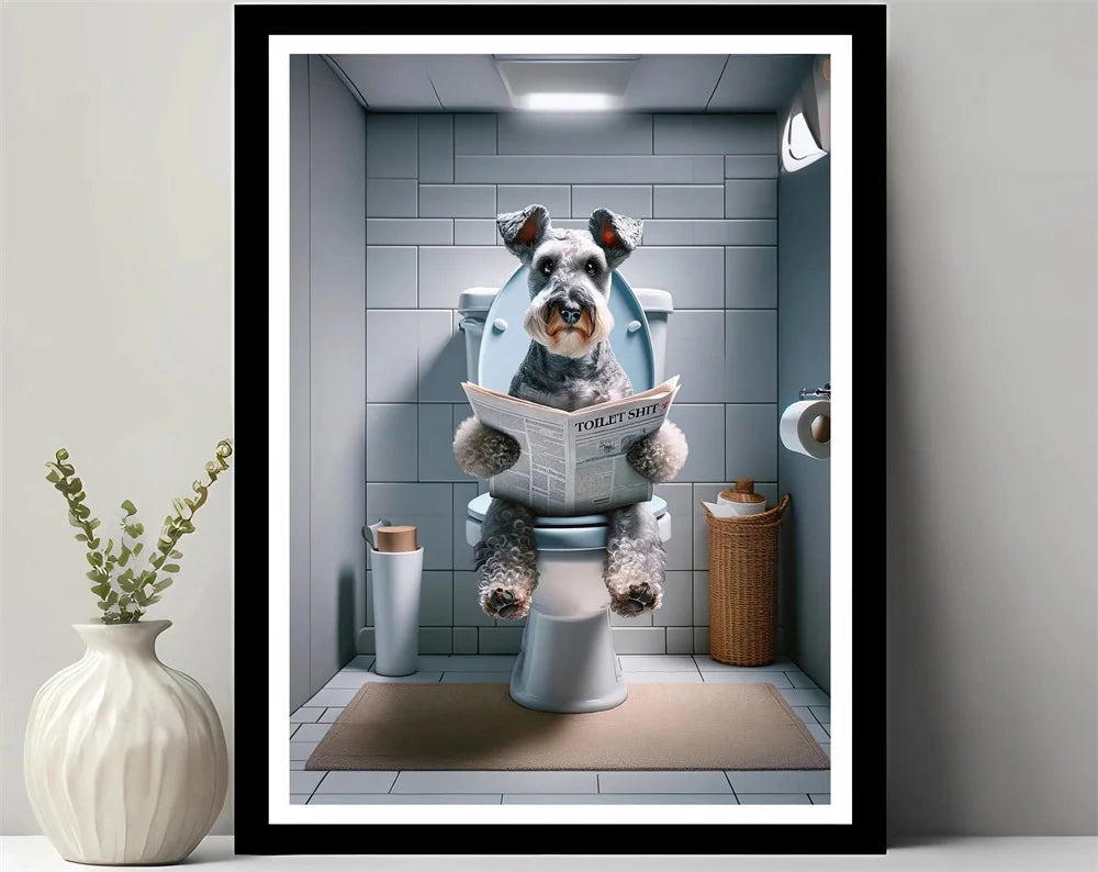 Animals Reading Newspaper on Toilet Canvas Print