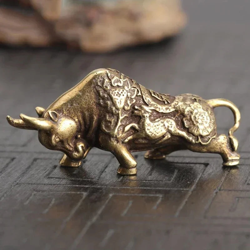 Brass Bullfighting Statue, Lucky Copper Animal Figurine