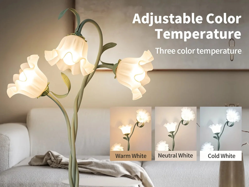 Art Deco Floral Floor Lamp, Flexible Arm