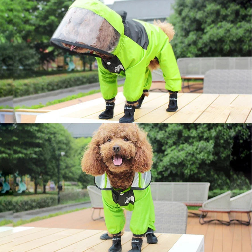 Dog Raincoat Jumpsuit, Transparent Hood, Waterproof