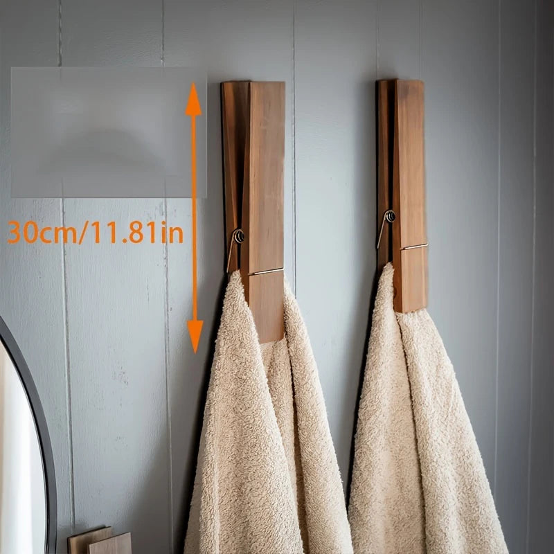 Large Wooden Wall Mounted Towel Clip