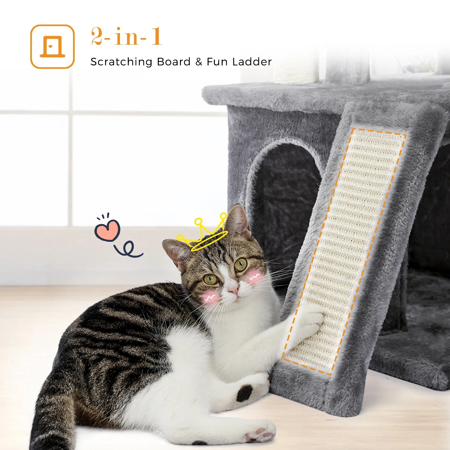 Spacious Cat Tower; Natural Sisal Scratching Posts