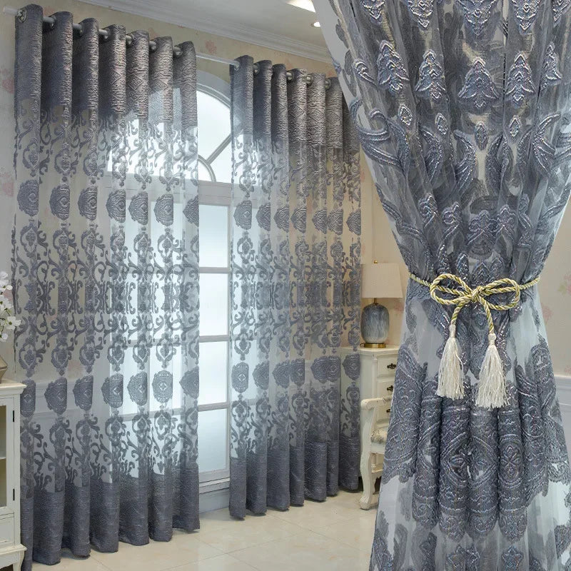 European Luxury, Gorgeous Grey Hollow Jacquard Curtains