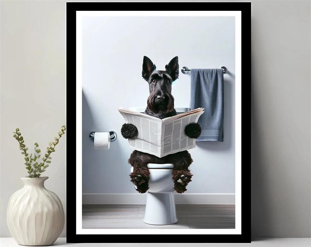 Animals Reading Newspaper on Toilet Canvas Print