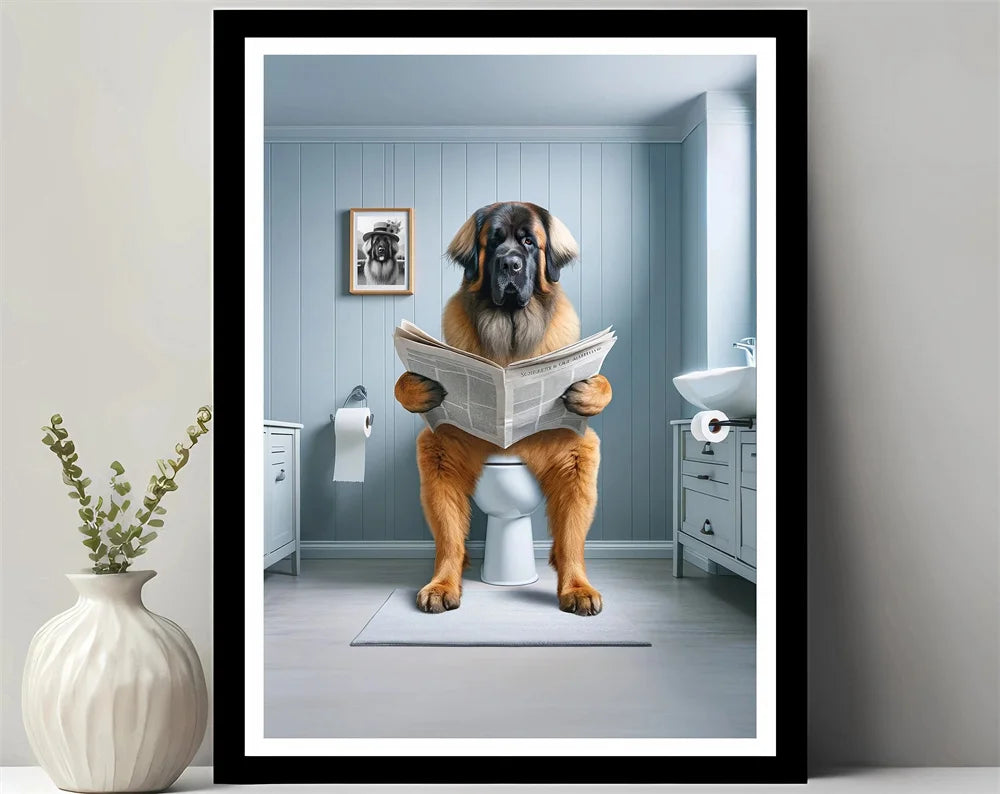Animals Reading Newspaper on Toilet Canvas Print