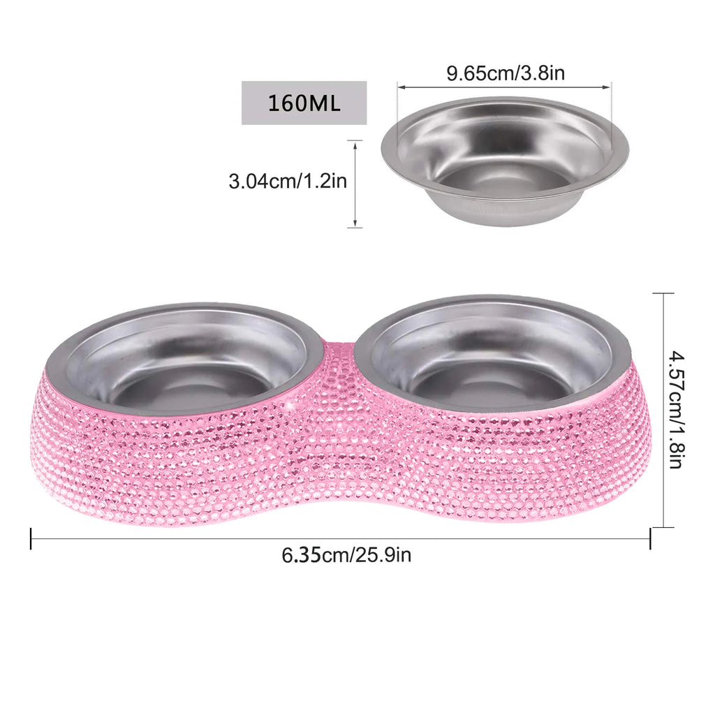 Rhinestone Bling Stainless Steel Pet Bowl