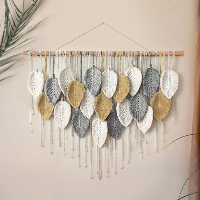 Handmade Boho Cotton Leaf Macrame Wall Art