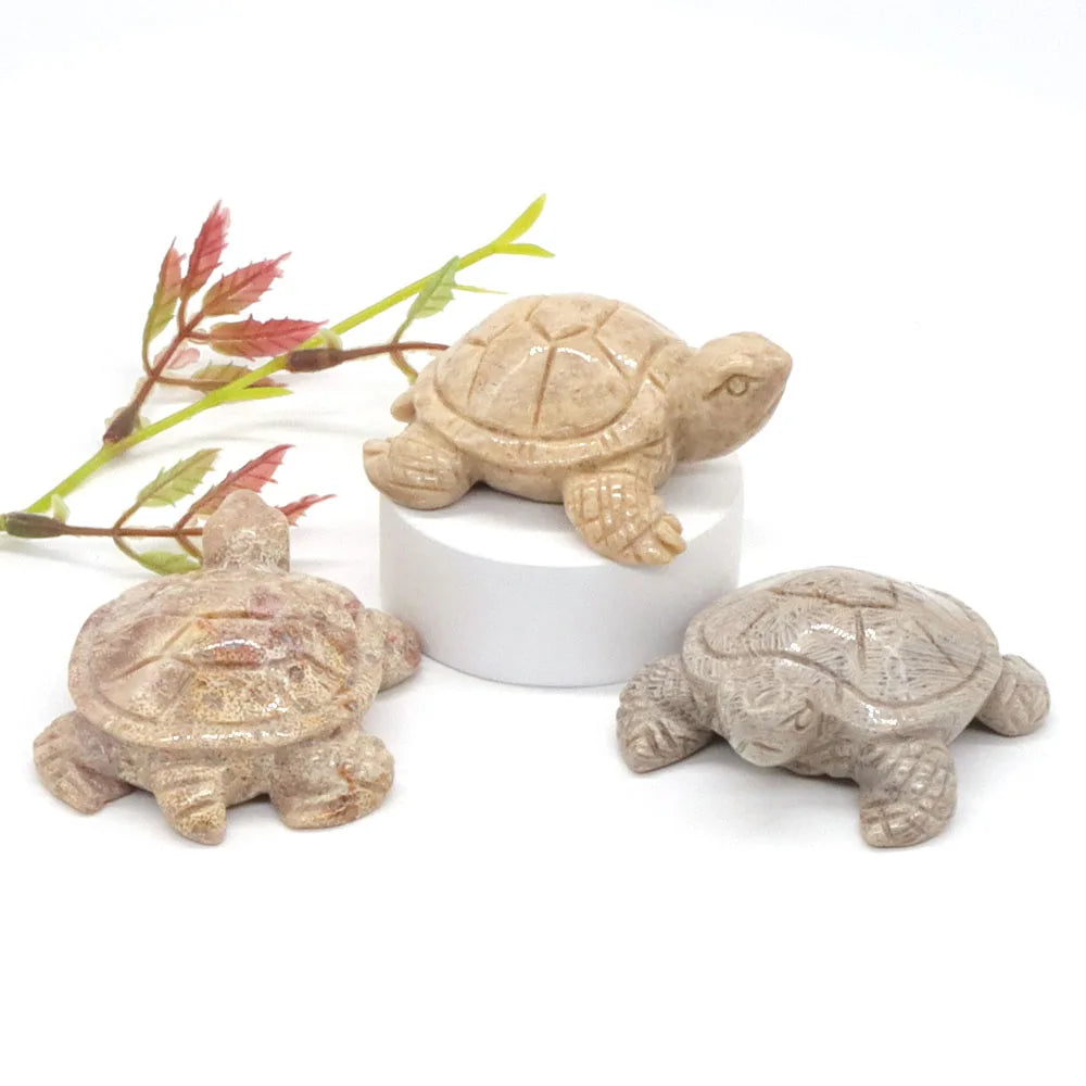 2.3" Sea Turtle Statue Natural Stone Coral Jade Carved Reiki Healing Crystal Animal Figurine Feng Shui Crafts Home Decoration